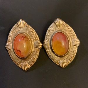 Vintage Earrings Gold Tone Signed‎ Pisces Designer Lucite pierced.